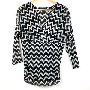 INC Mesh Chevron Surplice Top Ruched Stretch